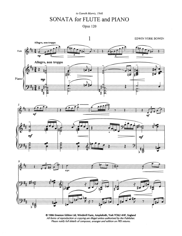 Bowen SONATA Op120 flauto & PIANOFORTE 