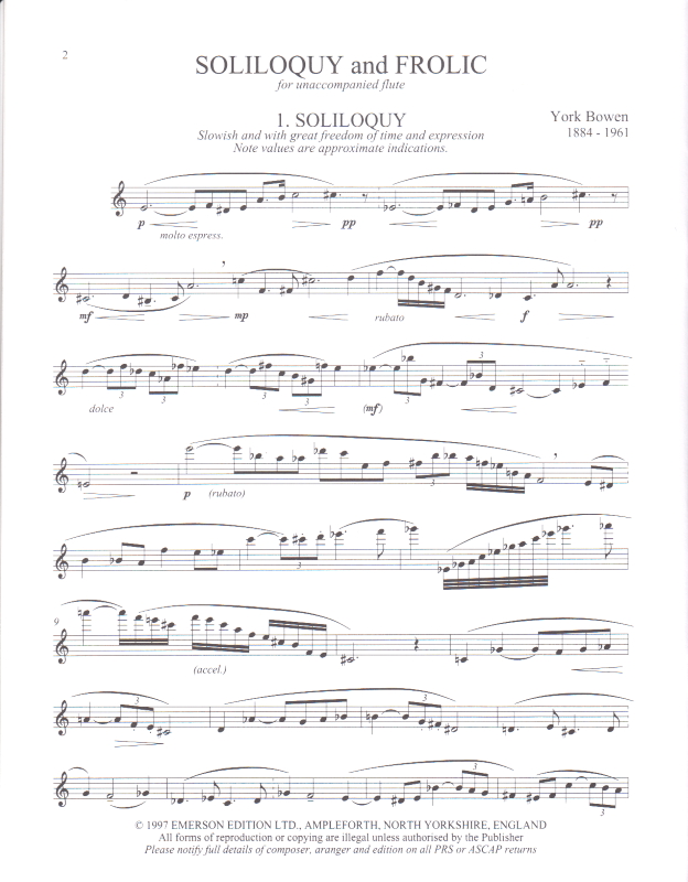 Soliloquy and Frolic     sheet music   Bowen York flute 