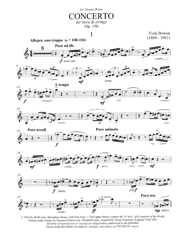 Concerto for Horn and Strings op.150  op.150   sheet music   Bowen York horn an 